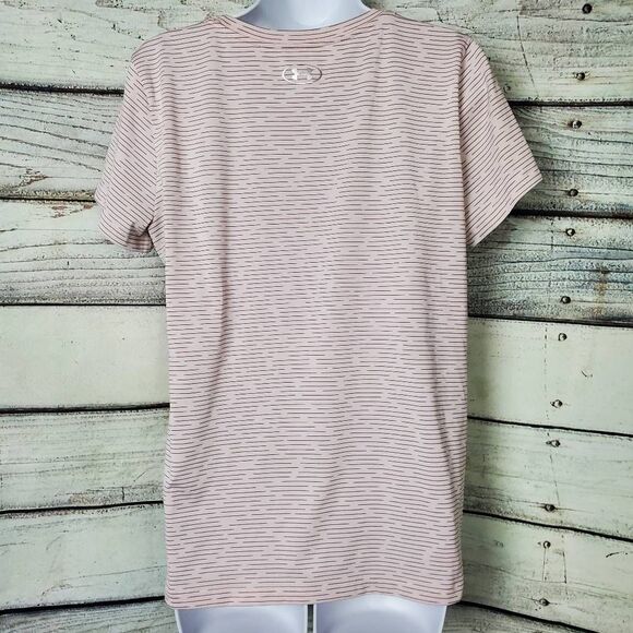 Under Armour Women’s HeatGear Striped Short Sleeve Tee White/Pink Size Large - Picture 3 of 7